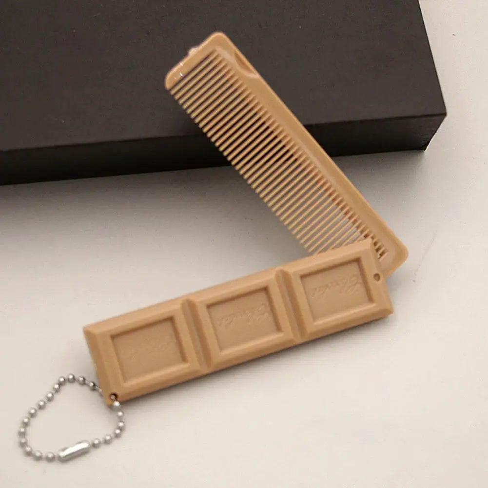 2 in 1 Folding Chocolate-Shaped Folding Comb with Mirror Portable Massage Comb Brush for Salon Travel Hair Smooth Styling Tools
