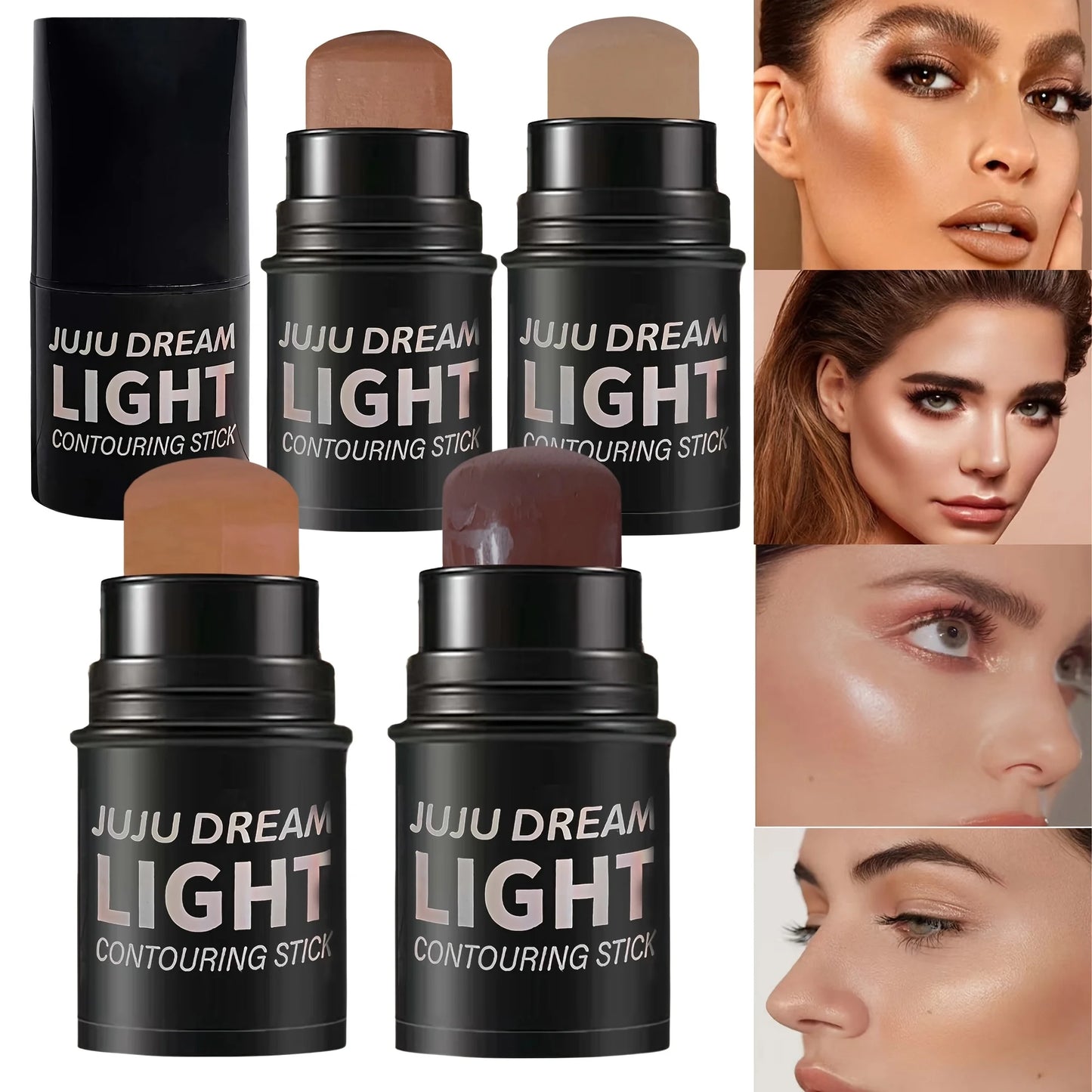 4pcs Multifunctional Highlight & Contouring Stick-Buildable Coverage Highlighter, Concealer, Contour Beige, Brown, Pink, Bronze