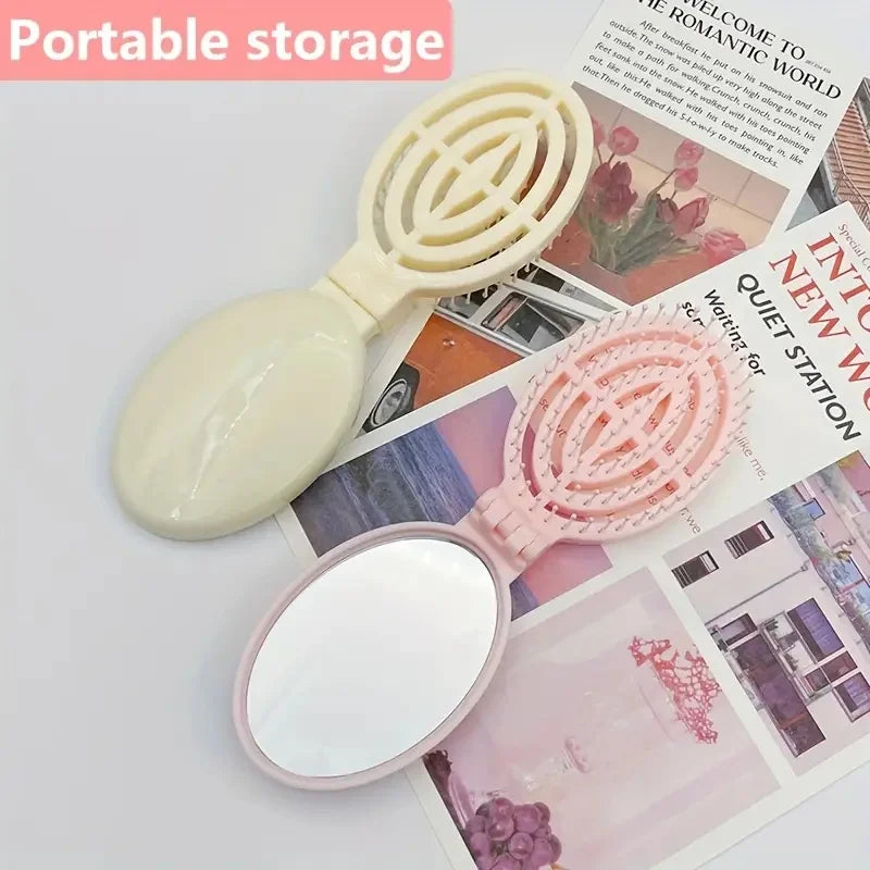 Portable Folding Hair Comb with Mirror, Lightweight & Travel-Friendly for On-the-Go Styling. A Perfect Gift for Women & Girls.