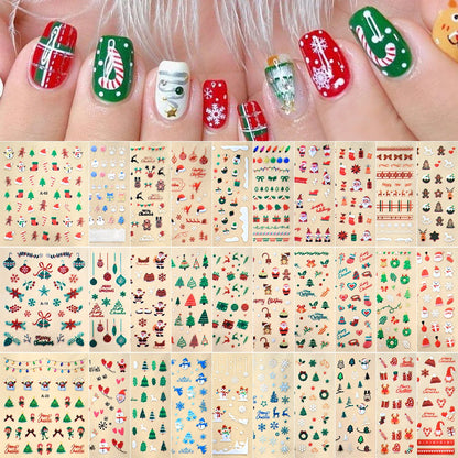 30Pcs Christmas Santa Claus 3D Nail Art Stickers Glitter Cartoon Snowflakes/Snowman/Pine Winter Sliders Xmas DIY Manicure Decals