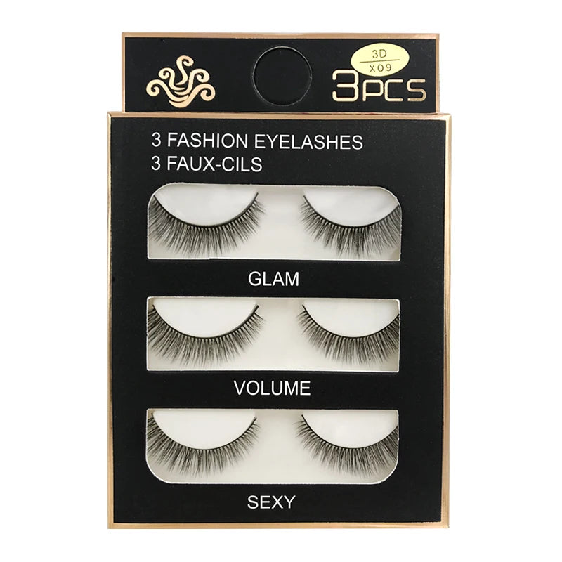 Faux Cils 3 Pairs False Eyelashes Natural Long 3D Mink Lashes Soft Fluffy Wispy Handmade Fake Lashes Eye Makeup Tools Maquiagem