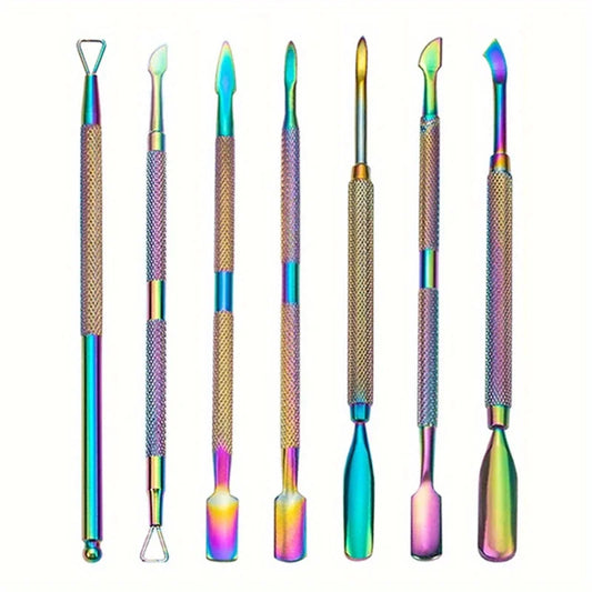 Multicolor Double-ended Stainless Steel Cuticle Pusher Dead Skin Push Remover For Pedicure Manicure Nail Art Cleaner Care Tools