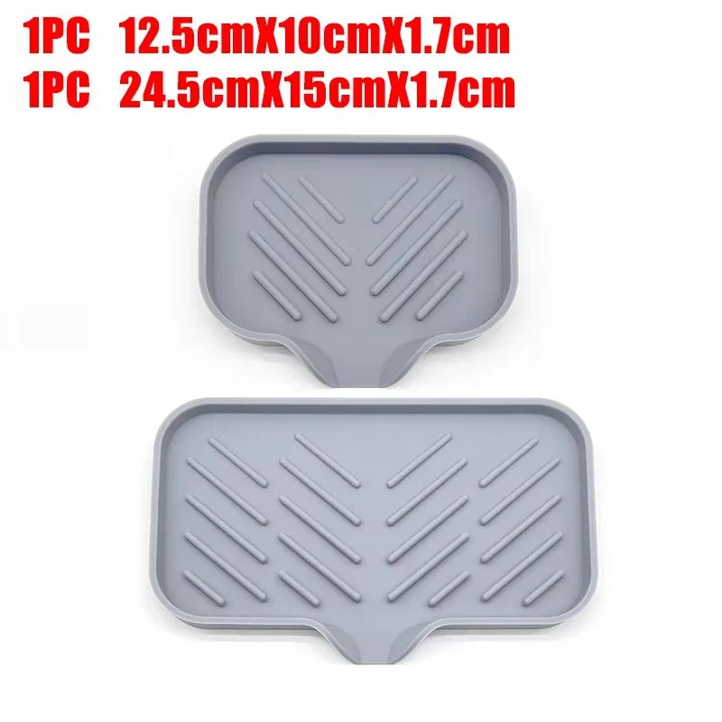 Self Draining Soap Bar Holder Silicone Kitchen Sink Soap Dish Sponge Tray Counter Caddy Organizer for Dish Soap Dispenser