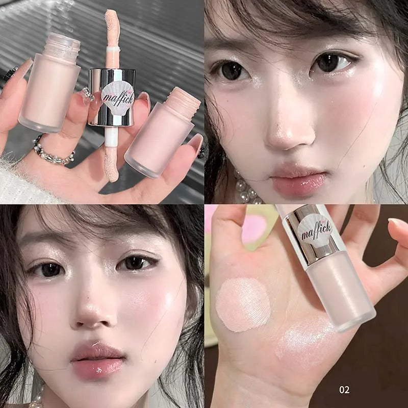 Dual-Ended Pearl Gloss Contour & Highlight Liquid Diamond Silver & Matte White Cream Three-dimensional Shine Face Contouring