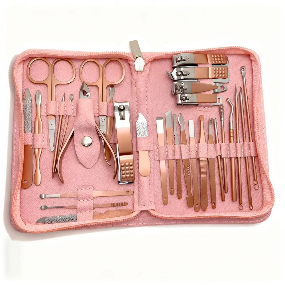 30pcs Blue Red Gradient Nail Clipper Set Nail File Remover Tool tainless Steel Manicure Tool Kit with Storage Box Gifts