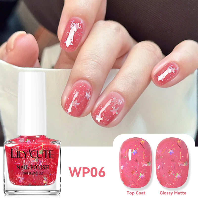 LILYCUTE 7ml Dark Red Nail Polish Water-based Colorful Glitter Sequins Air Dry No Need Cure Nail Art Supplies Gorgeous Color