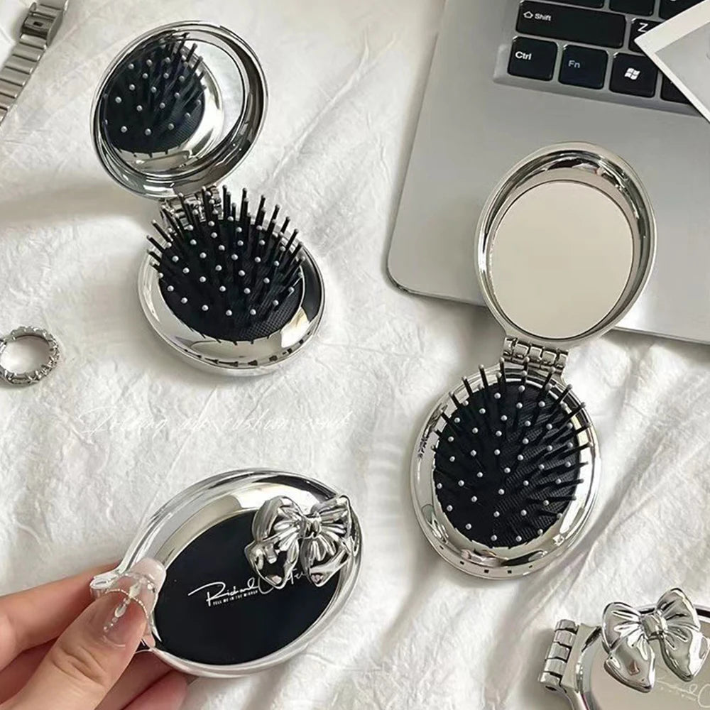 New Folding Comb With Mirror Pocket Size Scalp Massage Comb Portable Hair Styling Brush For Women Hairdressing Accessories