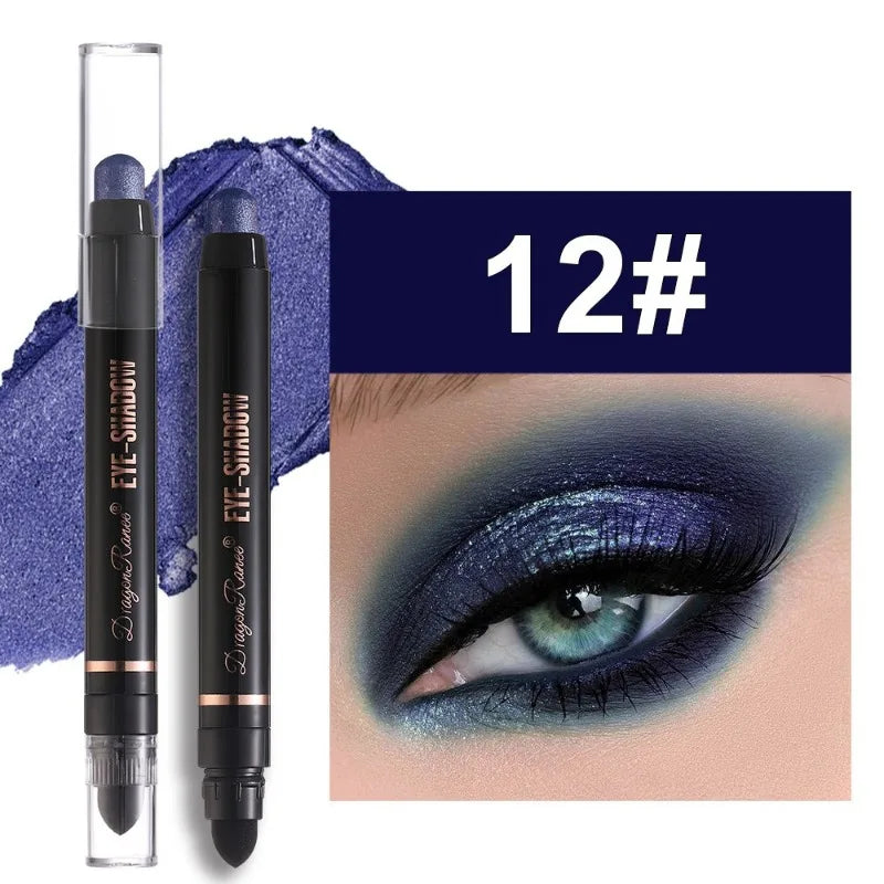 12-color Double Tip Eyeshadow Pen Set Metallic High Gloss Smudger Brighten Eye Makeup Pencil Shining Brown Eye Shadow Cosmetics