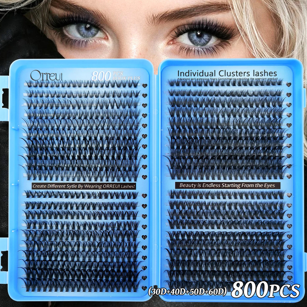 800Pcs Individual Cluster Lashes D Curl 30D 40D 50D 60D Mixed 8-16mm DIY Lash Extensions Wispy Volume False Eyelashes