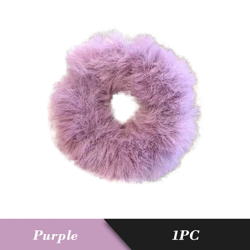 1PC Fluffy Warm Autumn Winter Elastic Hair Band Scrunchies Large Intestine Hair Ring For Women Girls Plush Hair Rope Hairwear