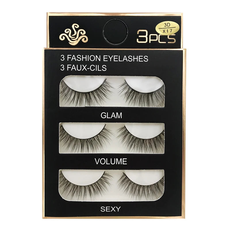 Faux Cils 3 Pairs False Eyelashes Natural Long 3D Mink Lashes Soft Fluffy Wispy Handmade Fake Lashes Eye Makeup Tools Maquiagem
