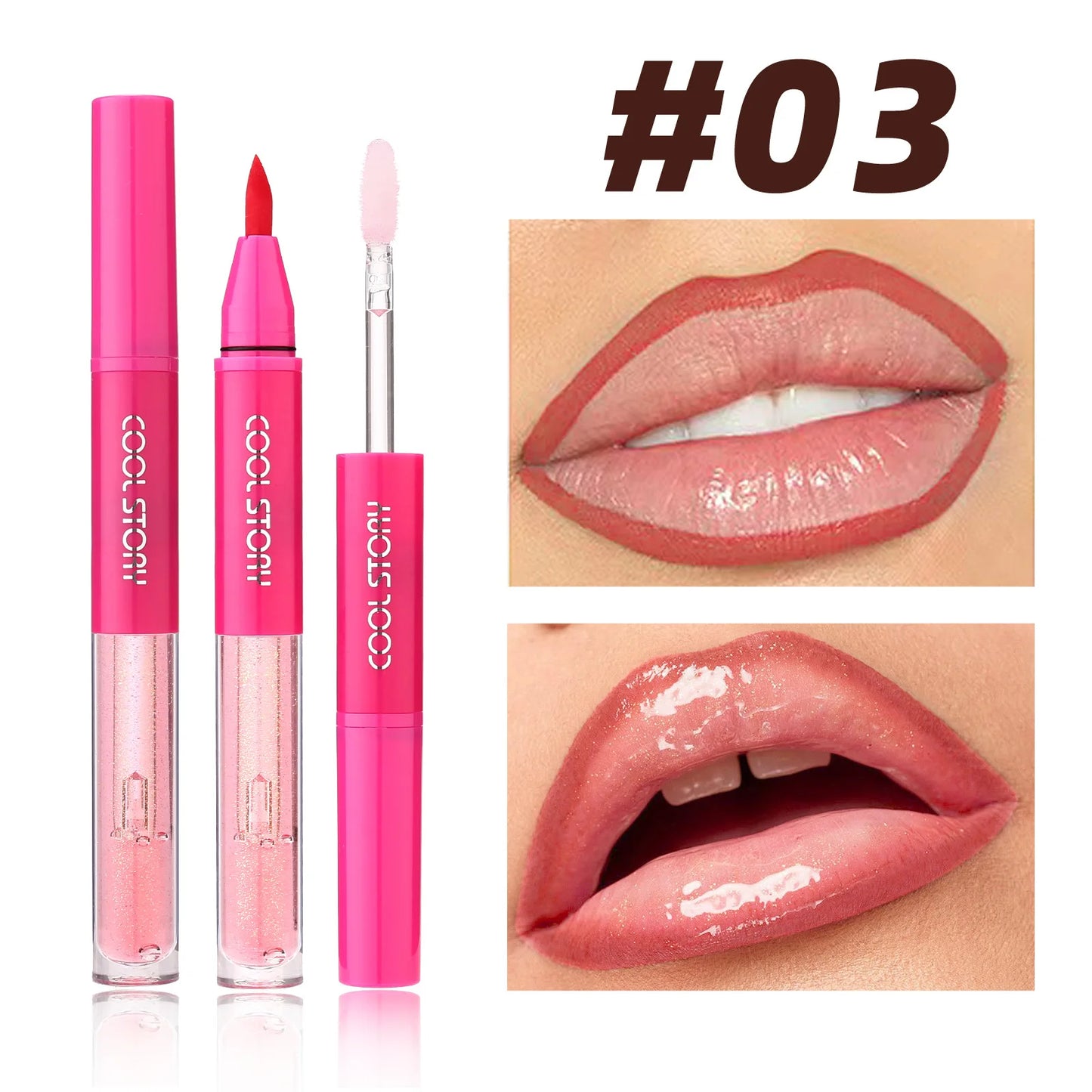 2 in 1 Matte Lip Liner Mirror Lip Gloss Waterproof Plumping Stain Hydrating Shiny Transparent Lip Oil Jelly Lips Contour Makeup