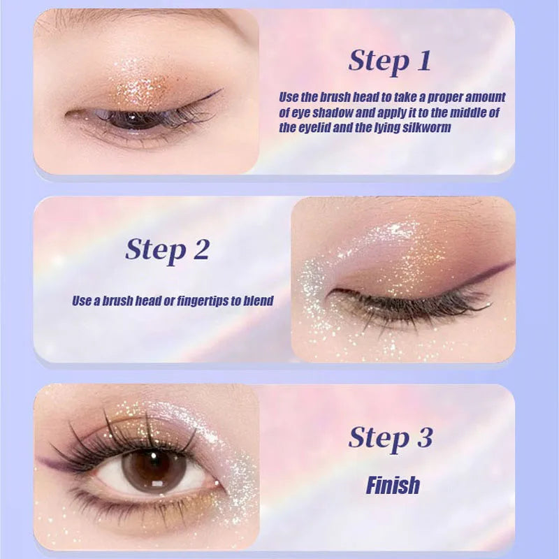 Pearlescent Chameleon Liquid Eyeshadow Diamond Shimmer Fine Sparkling Sequins Eye Shadow Lying Silkworm Highlighter Quick Drying