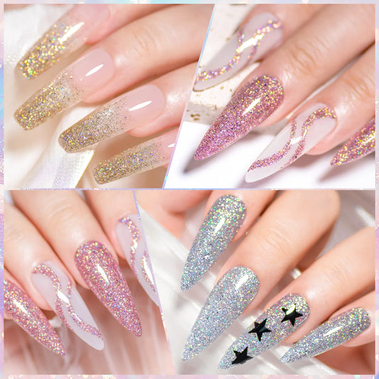 7ml Holographic Reflective Glitter Gel Nail Polish Champagne Gold Sliver Shiny Sparkling Sequins Soak Off UV LED Nail Varnish