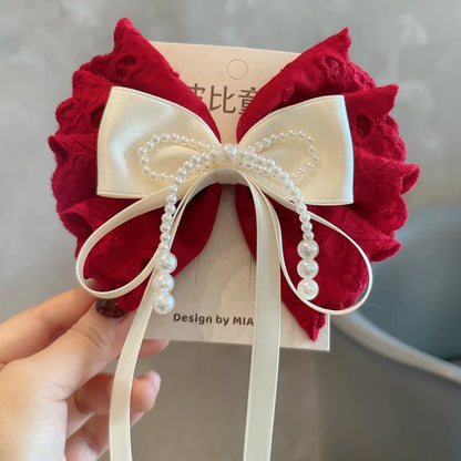 1PC New Pink Sweet Lace Cotton Bow Women's Pearl tassel Hairpin Sensation Top Clip Float Hair Accessories Headwear