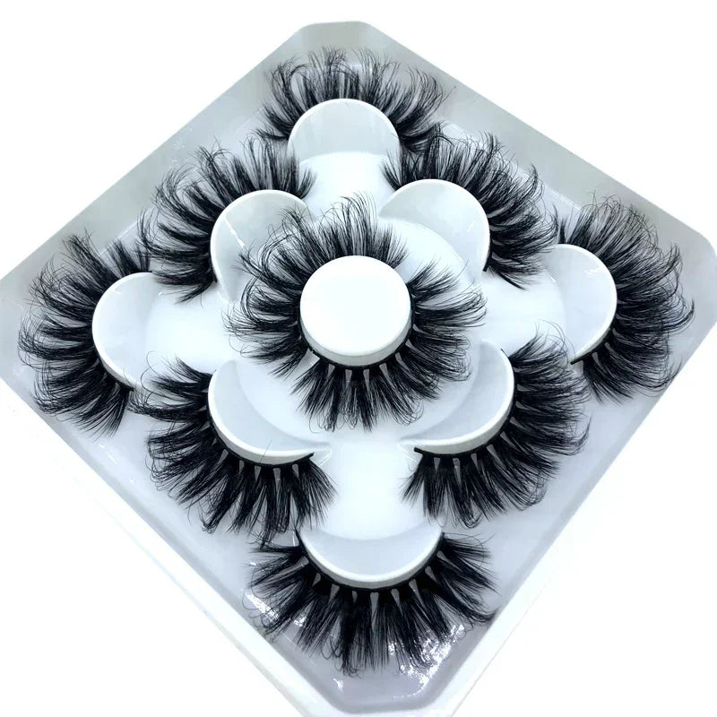 AMSDCN 5 Pairs 3d Mink Dramatic Volume Lashes Bulk Faux Thick Long Wispy Natural Mink Lashes Pack Short Wholesales Natural False