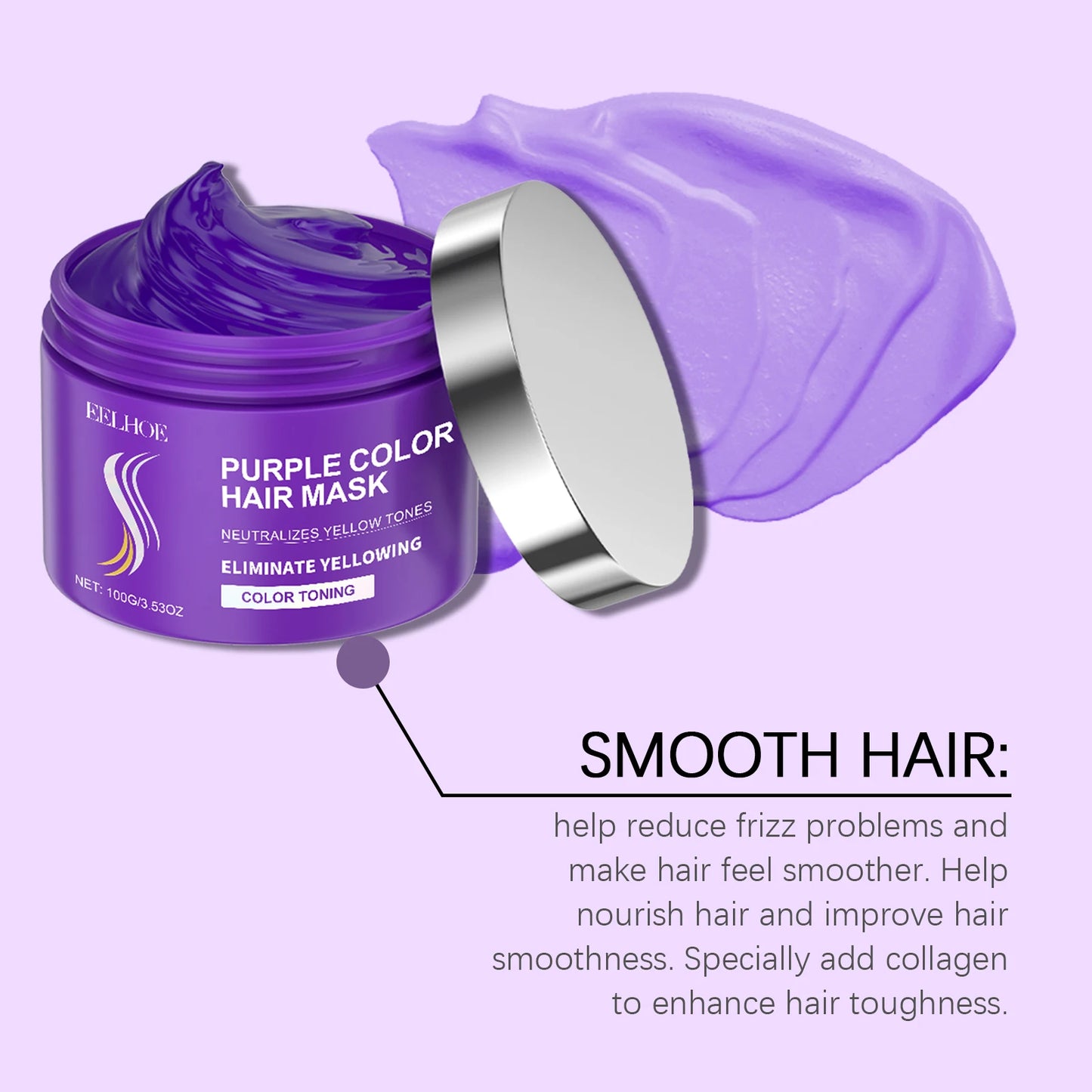 Keratin Purple Hair Mask 100g Repair Treatment for Gray & Yellowing Hair, Anti-Brass Toning Mask for Blonde & Bleached Hair