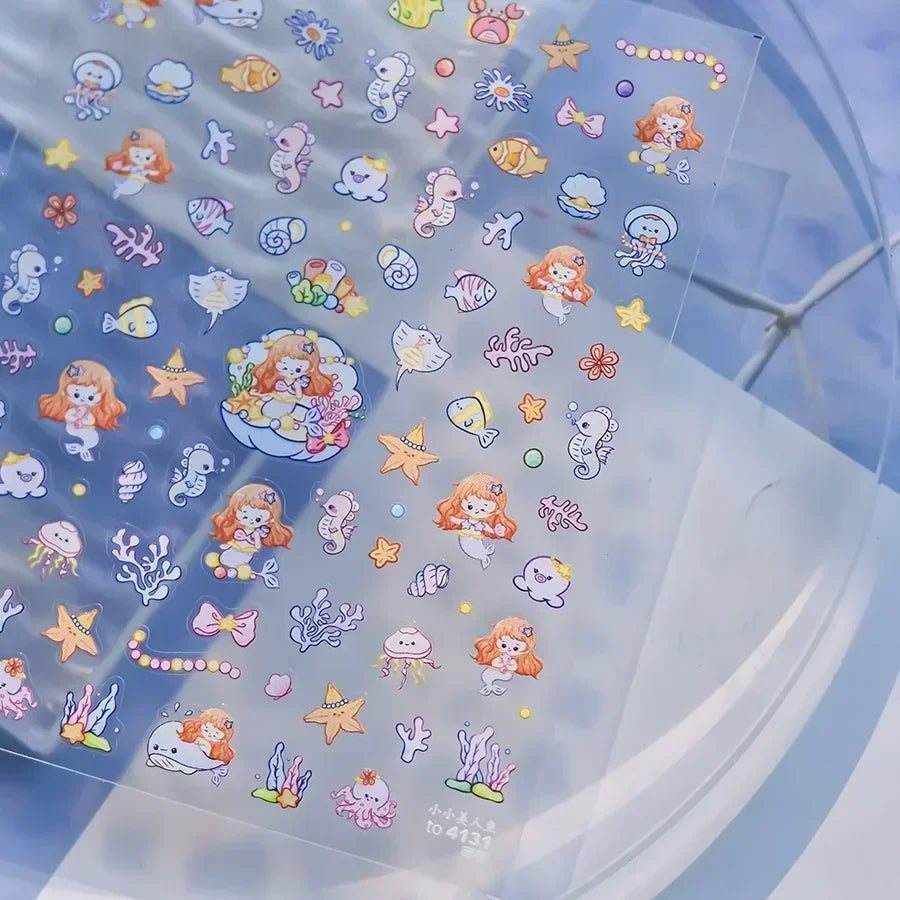 Magical Blow Bubbles Goldfish Bunny Rabbit Cat Kitten Shape Shiny Dreamy Bubbles 5D Nail Art Decorations Sticker Manicure Decal