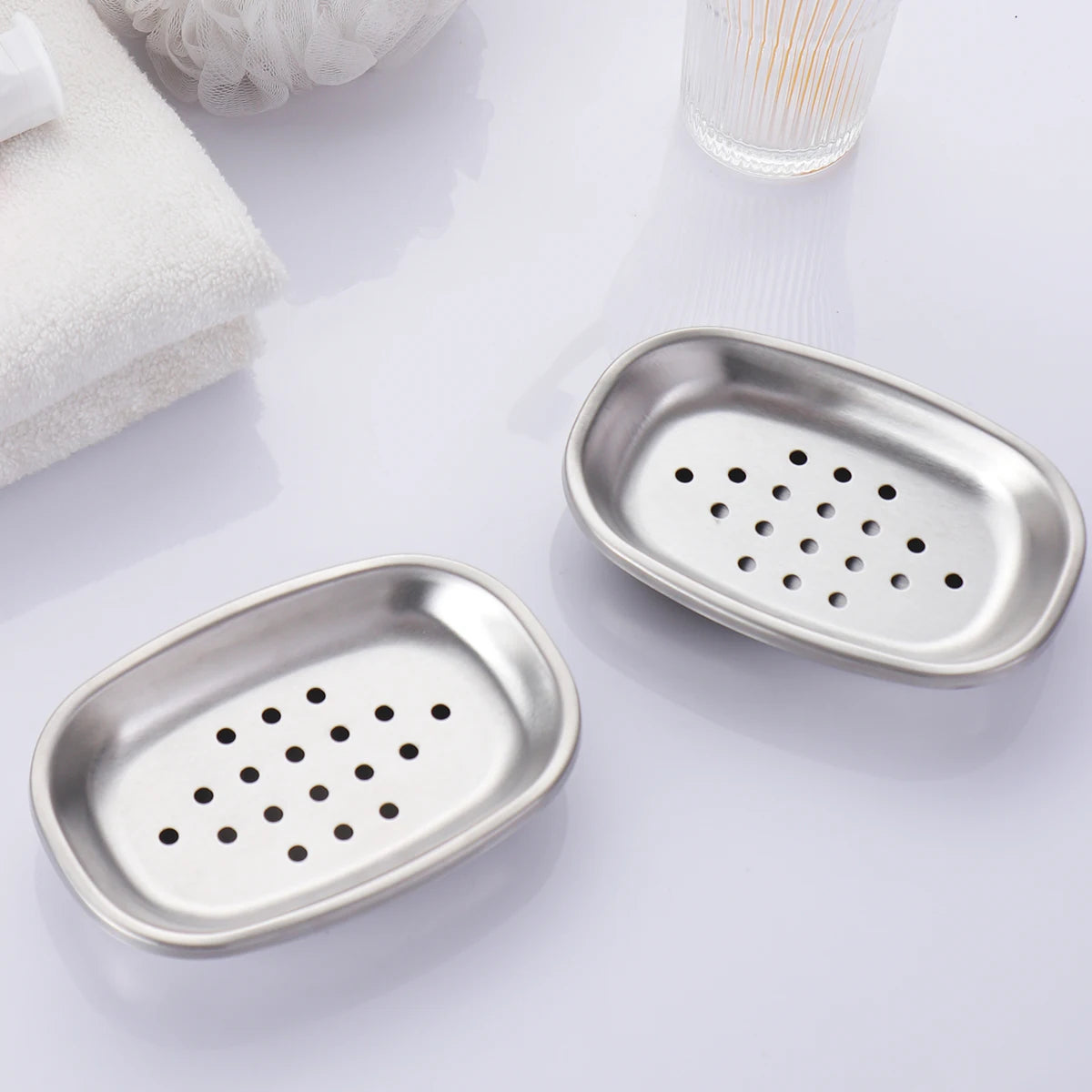 Light Luxury Stainless Steel Perforated Soap Box, Simple Bathroom Draining Rack, Soap Storage Rack