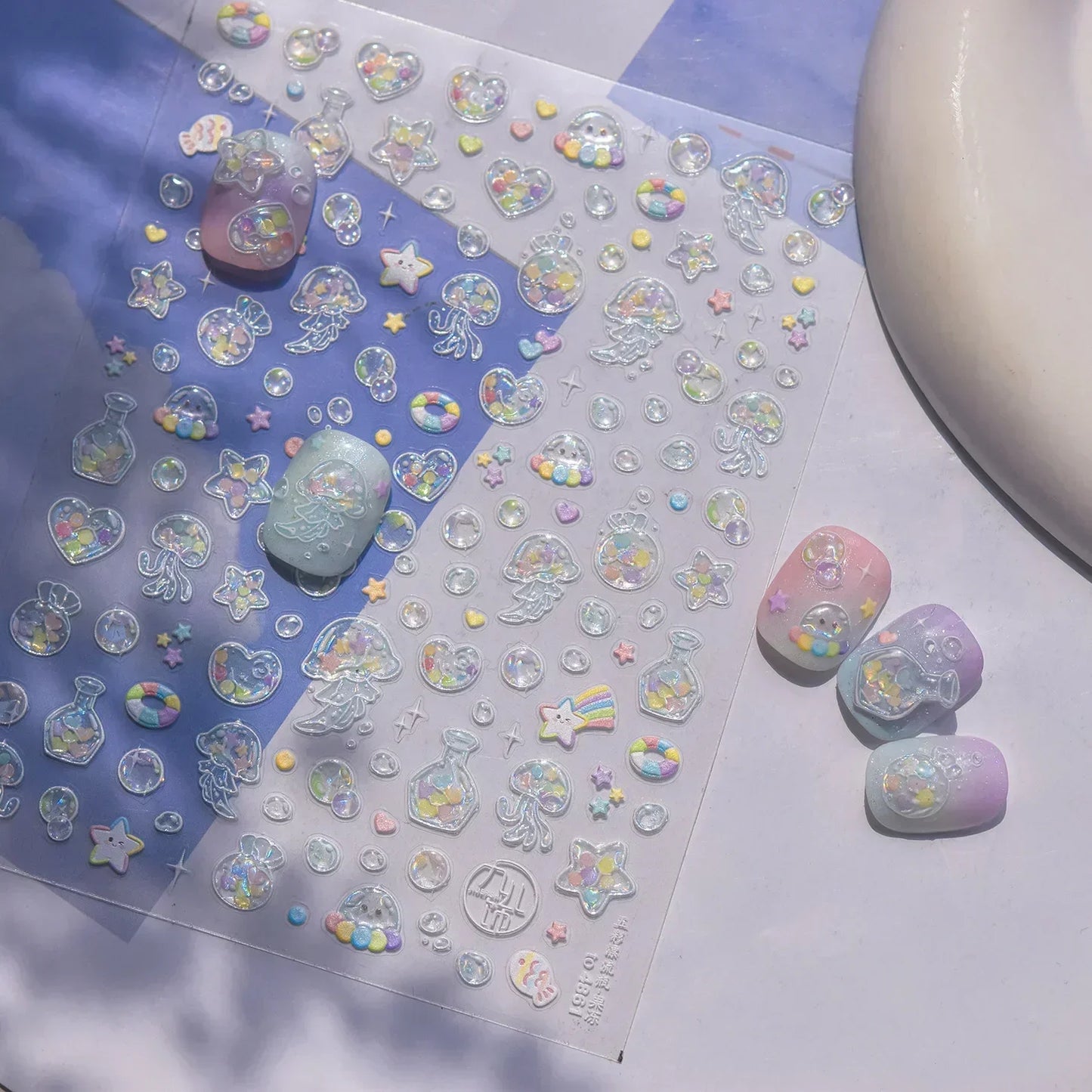 Magical Blow Bubbles Goldfish Bunny Rabbit Cat Kitten Shape Shiny Dreamy Bubbles 5D Nail Art Decorations Sticker Manicure Decal