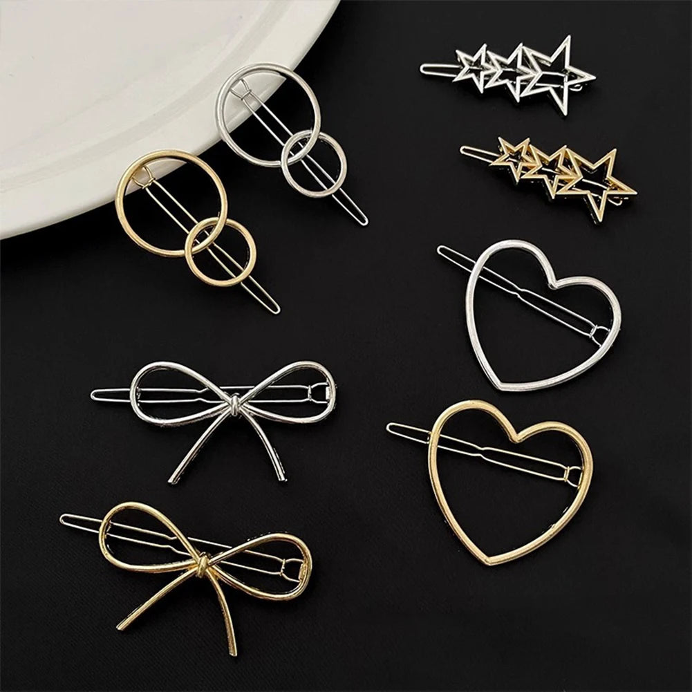 Triangle Moon Hairpin Fashion Women Metal Frog Clip Word Clip Elegant Star Round Barrette Alloy for Ladies Hair Accessories