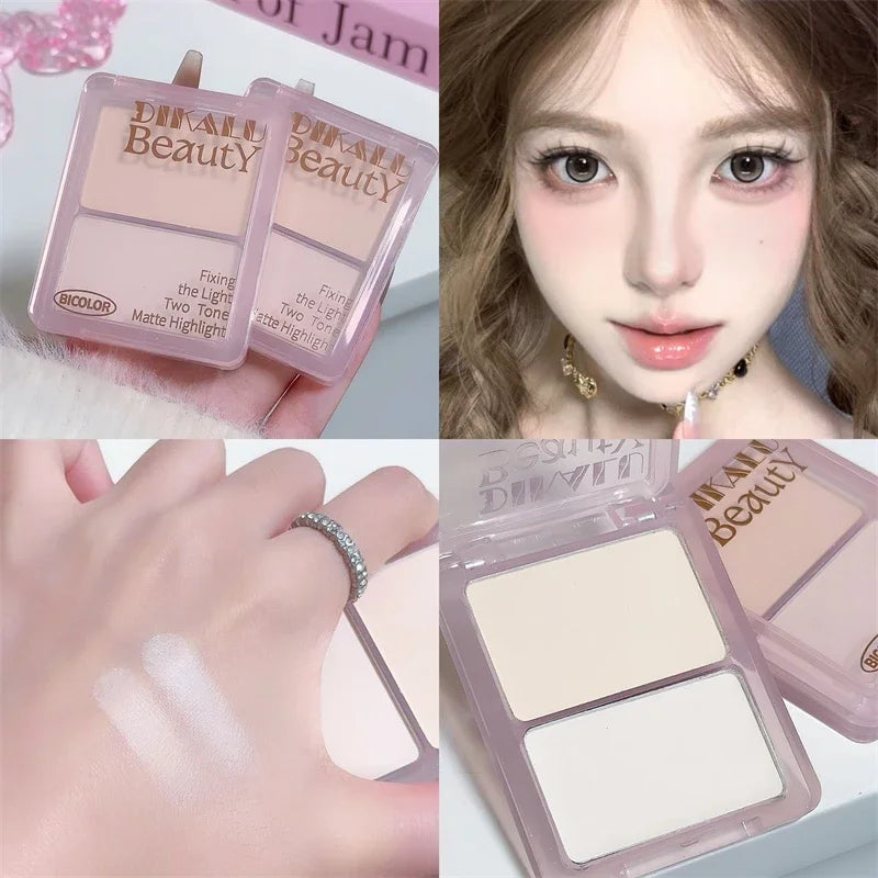 Two-tone Highlight Contour Palette Matte White Highlighter Grey Brown Nose Shadow Face Contouring Bronzer Brighten Powder Makeup