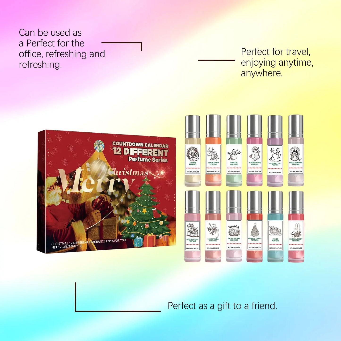 Christmas Colorful Countdown Perfume Gift Set - 12 Unique Fragrances, Heartwarming Christmas Surprises