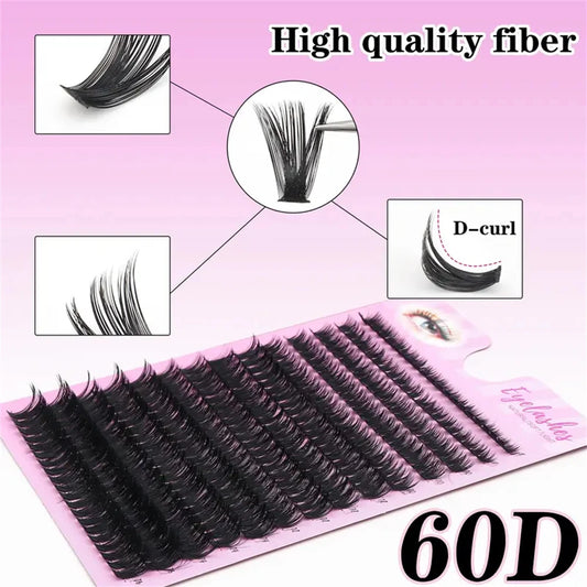 280 Clusters of 60D False Mink Eyelashes D Curl Natural Eyelash Extensions Russian Strip Individual Eyelashes Makeup Tool