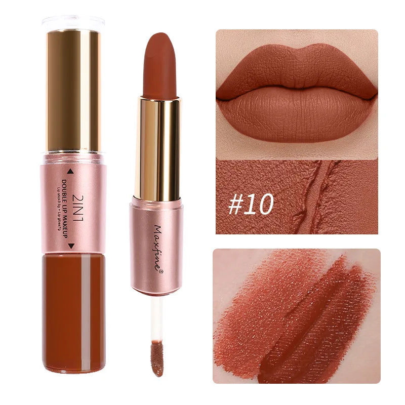 2 In 1 Matte Liquid Lipstick Long Lasting Color Moisturizing Waterproof Non Stick Cup