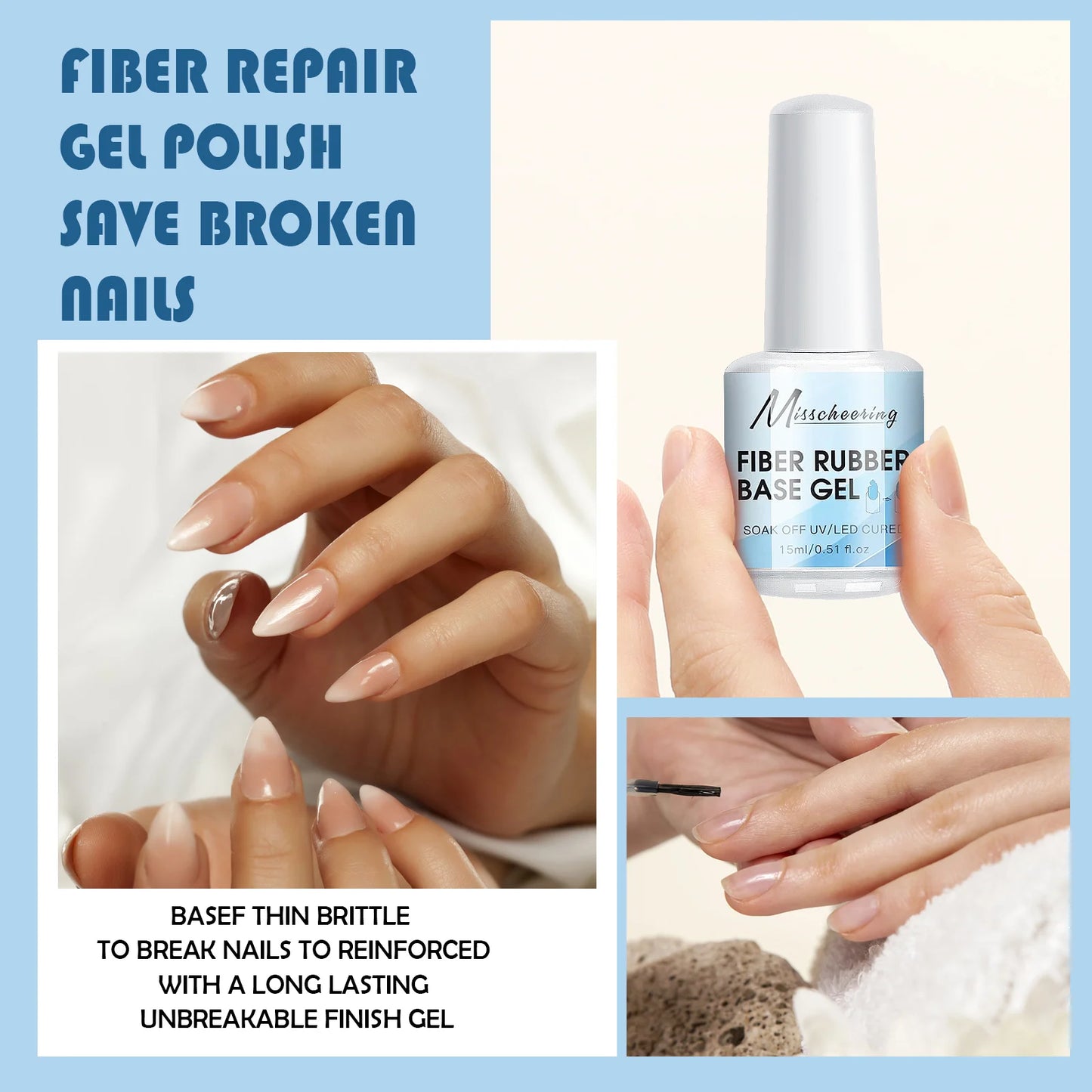2Pcs 15ml Fiberglass Rubber Base Gel Nail Polish For Broken Nail Repaired Clear Quick Building Soak Off Construction Gel Varnish