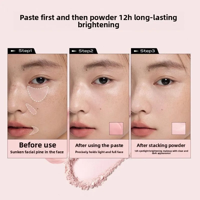 LITTLE ONDINE Peach Highlighter Cream Makeup Bronzers Powder Texture Duo Color Matte Face Brightener Palette