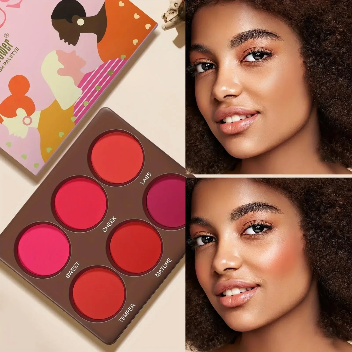 6 Colors Waterproof Matte Blush Palette Medium Buildable Coverage Long-Lasting Natural Finish Light and breathable,