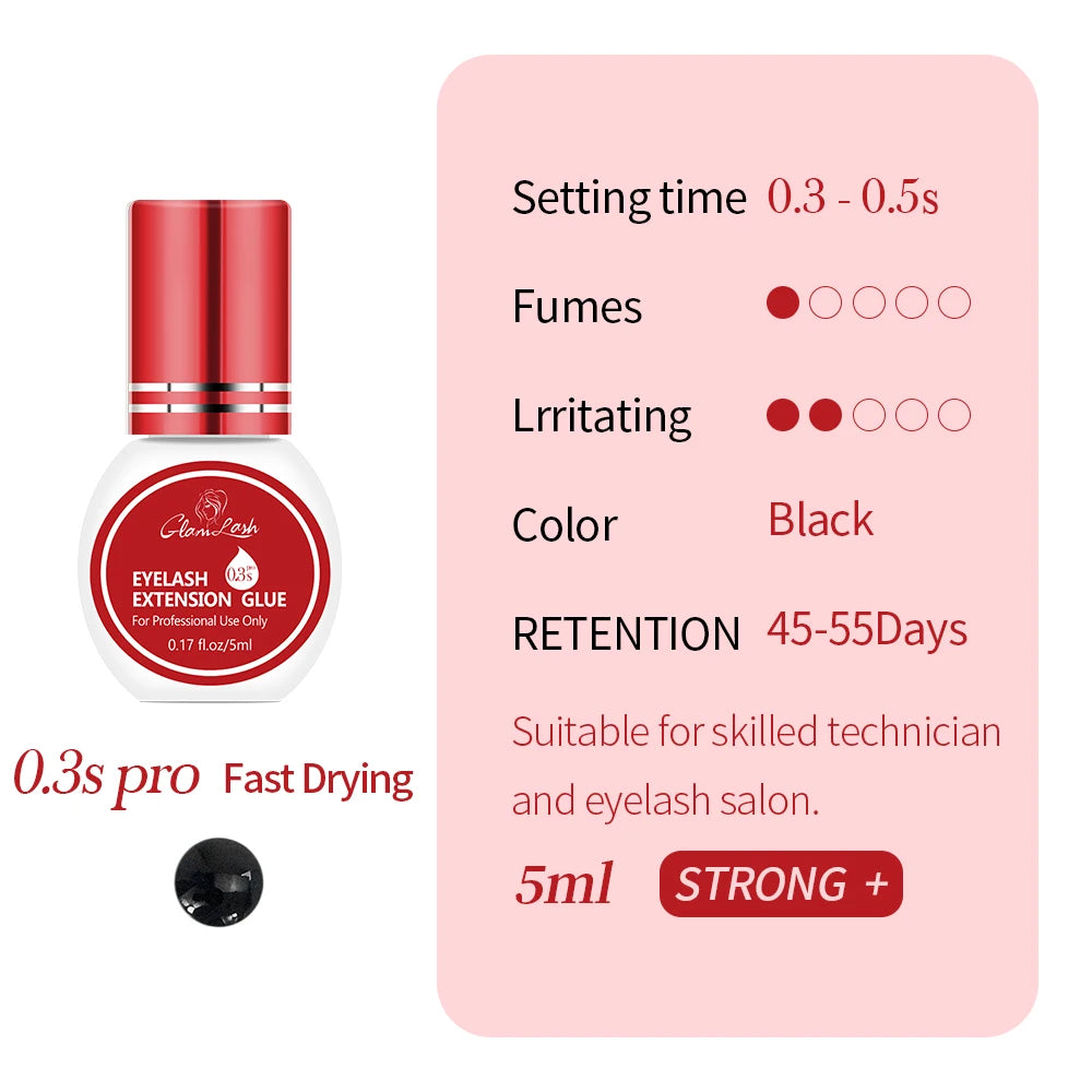 GLAMLASH Eyelash Extension Glue Individual False Lashes Black Adhesive Kit for Professional Use  0.3-2 Sec Dry Time