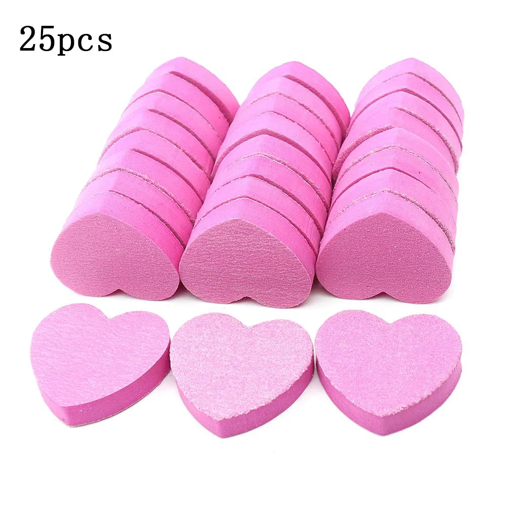 10/25/50pcs Heart Sponge Nail Files Blocks 180/240 Double-sided Polishing Sanding Buffer Washable Sandpaper Manicure Tools