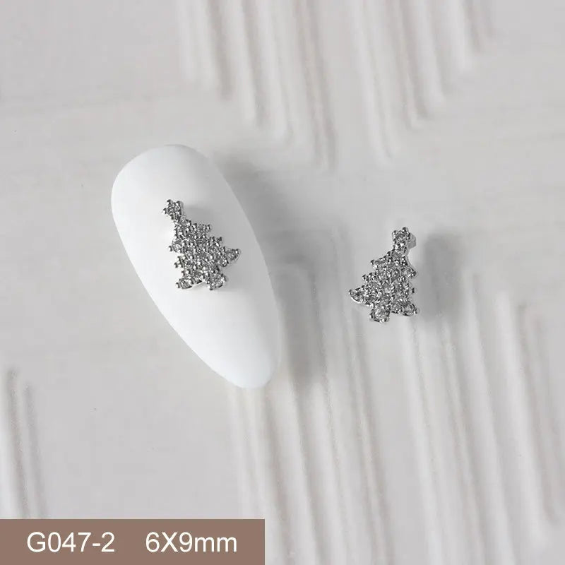 10pcs 3D Alloy Christmas Tree Bells Nail Art Zircon Pearl Metal Manicure Nails Accessories DIY Nail Decorations Supplies Charms