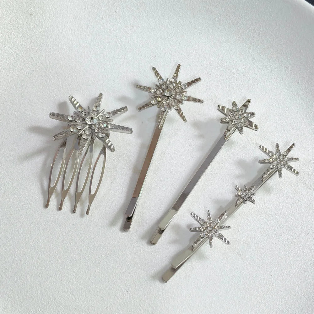 Wedding Bride Hair Clip Pins Set Metal Crystal Starburst Hairpins Luxury Bridal Hair Barrettes Fashion Hair Accessories
