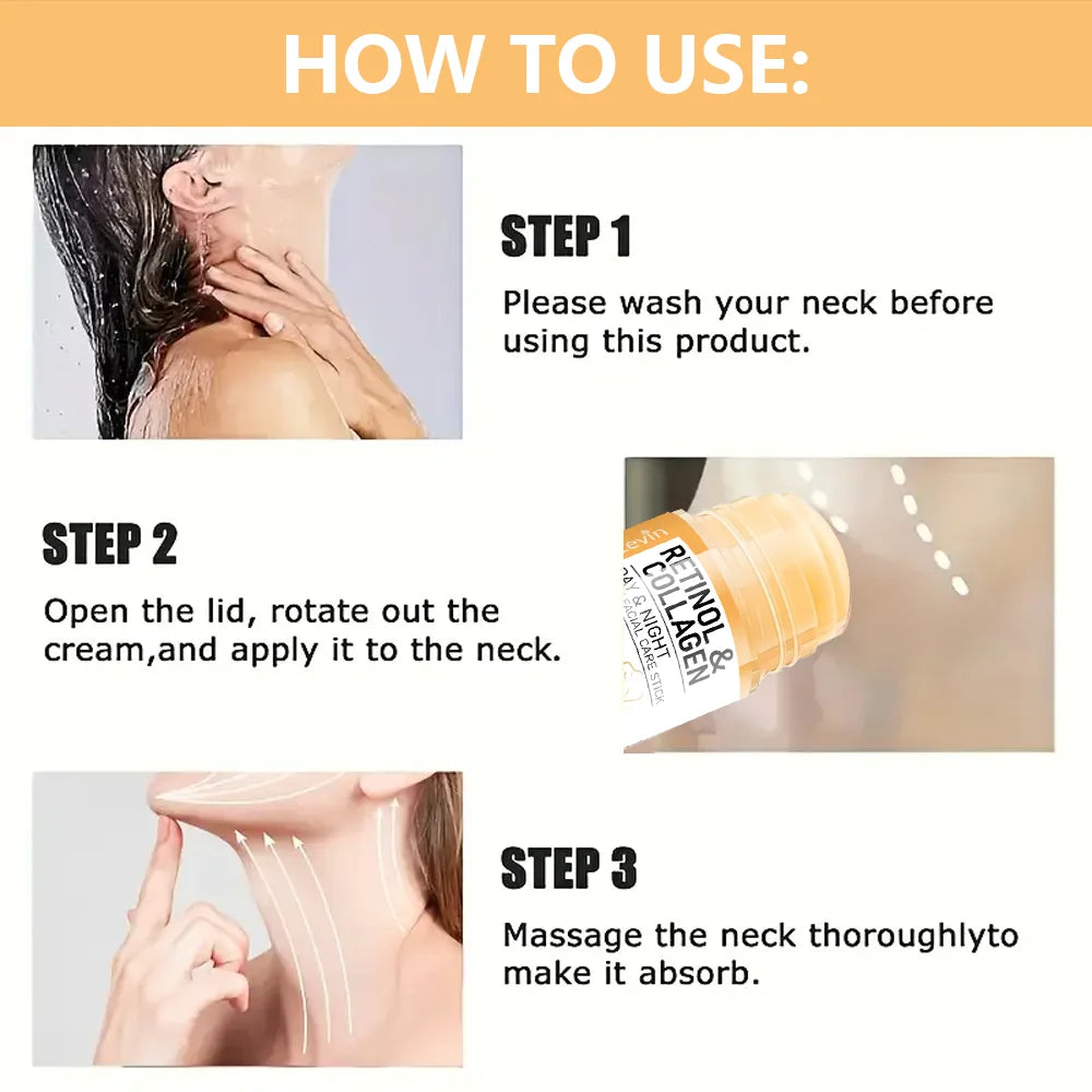 45g Retinol and Collagen Day and Night Neck Cream Facial Stick, Hydrating, Moisturizing, Non-Greasy, Easy to Absorb, Mild and Non-Irritating, Deep Absorption!