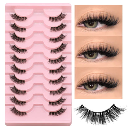 GROINNEYA Half Lashes Soft Natural Cat Eye Lashes Natural Look Nvisible Band Eyeashe Half Fake Eyelashes Fluffy Eyelashes