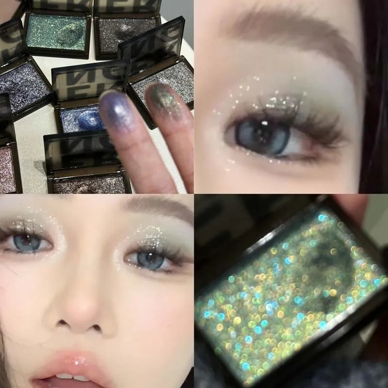 Punk Metallic Glitter Eyeshadow Mousse Matte Shimmer Highlight Pressed Pigments Dark Smoky Purple Pearlescent Eyeshadow Palette
