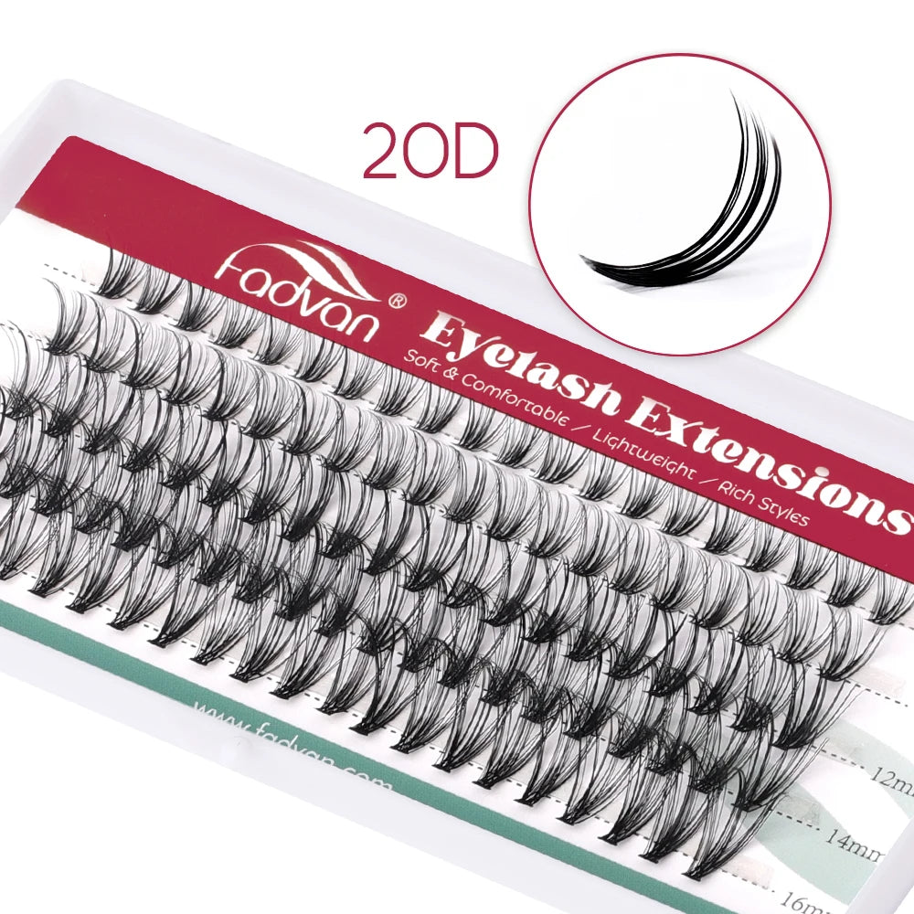 FADVAN Individual Mink Lash Extensions 10D / 20D / 30D / 40D /50D / 60D /80D Clusters 0.07mm  Natural Heat Bonded Cluster Lashes