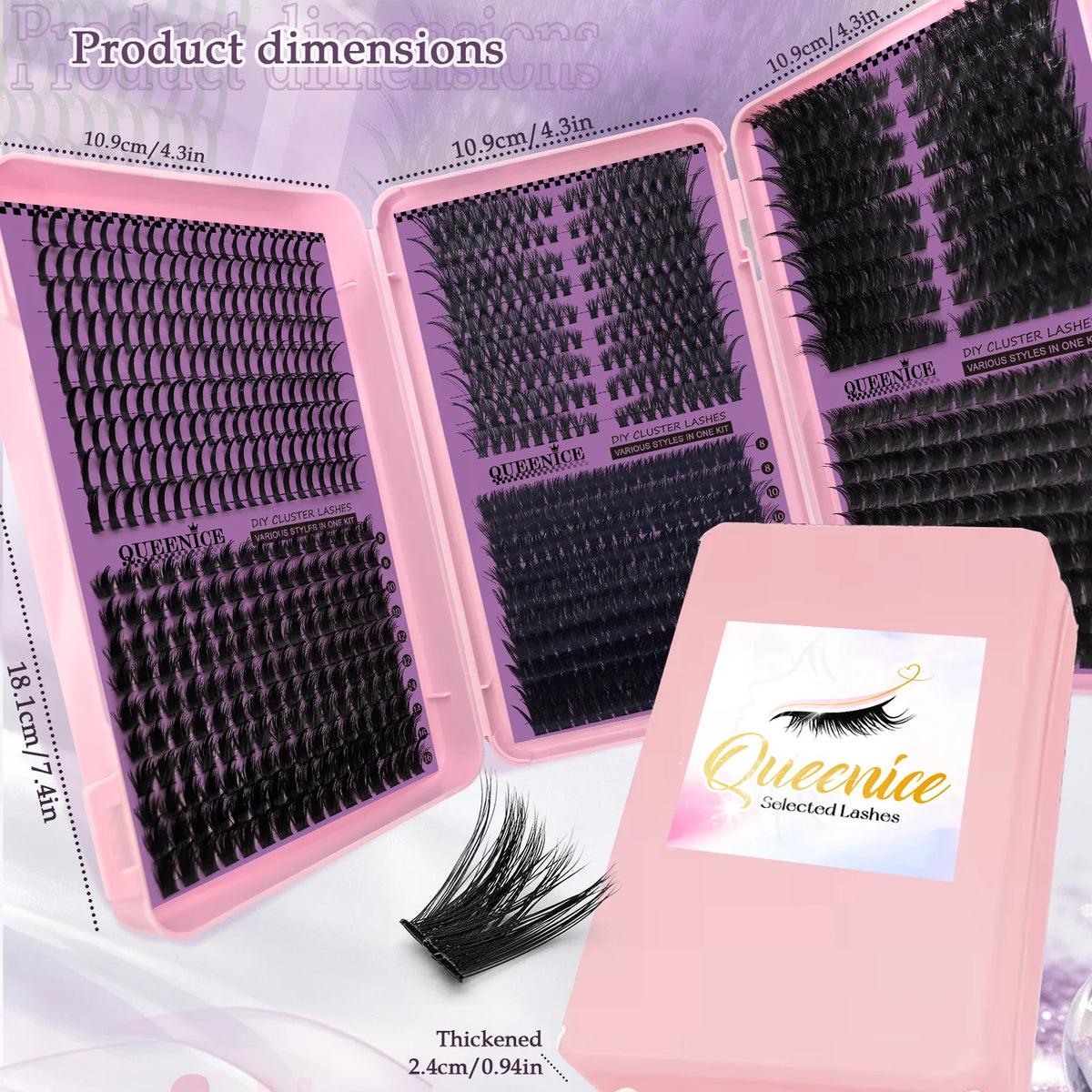 DIY Cluster Lashes 3‑Fold Eyelash Book Large Capacity 6 Styles Mixed Individual Lashes 8‑16mm Spiky Manga Cat Eye Lash Extension