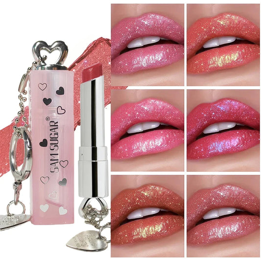 Velvet Lipstick Metallic Shine Long Lasting Moisturizing No Grainy Highly Pigmented 3D Diamond Glitter Heart Love Lipstick