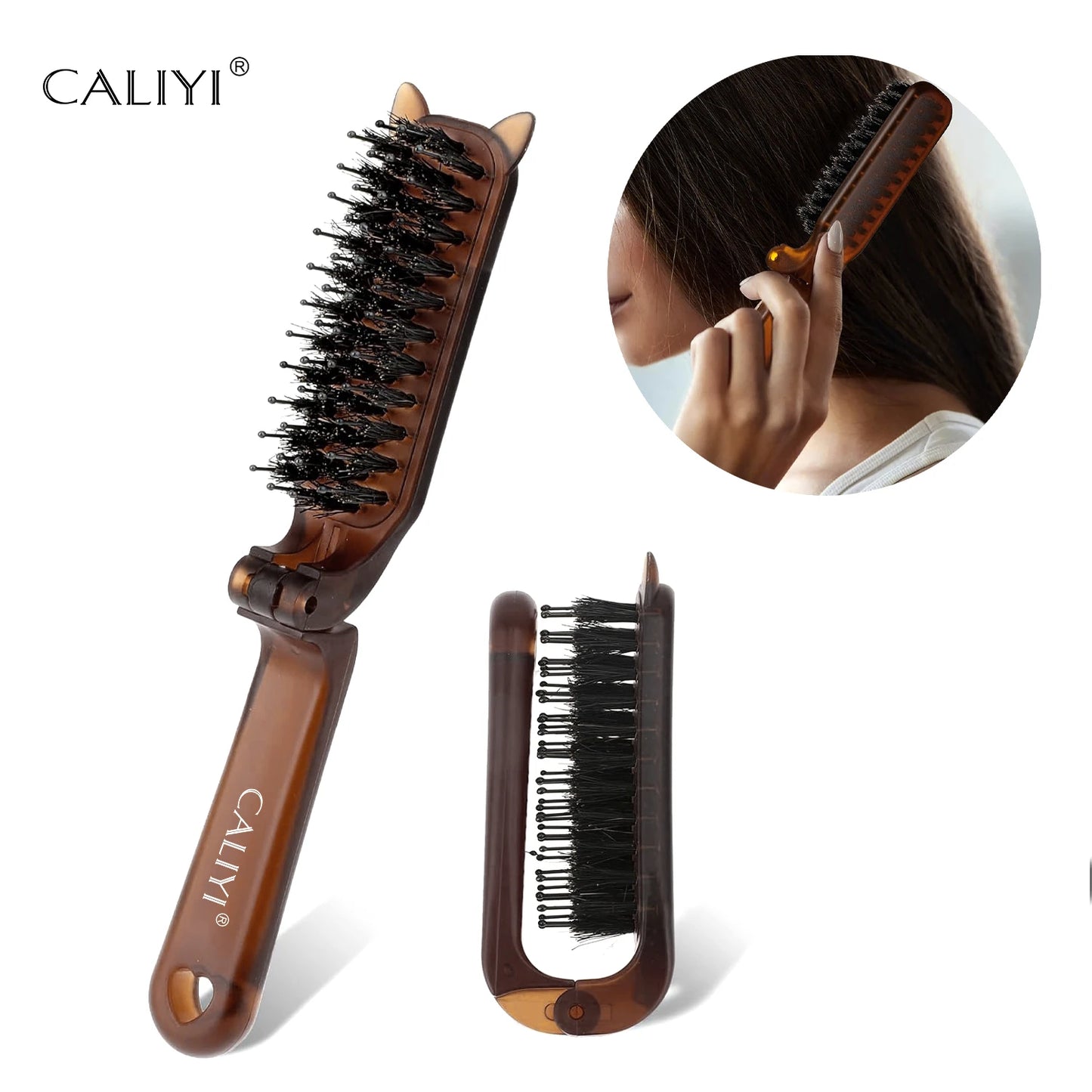 CALIYI 1/2PCS Foldable Hair Comb Portable Boar Bristle Hair Brush Hair Brush Head Massager Travel Combs Hair Styling Accessories