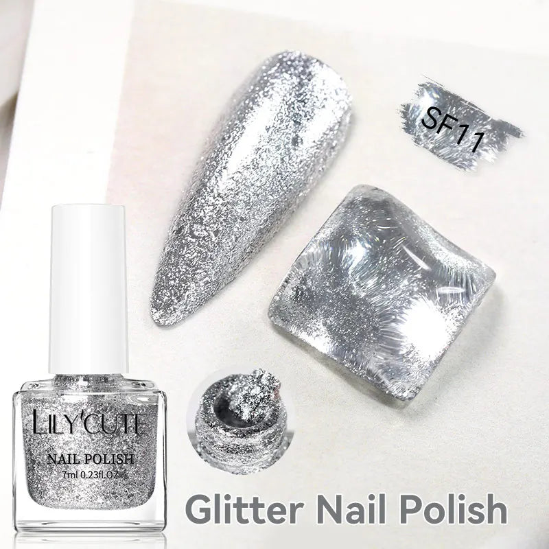 LILYCUTE 7ml Dark Red Nail Polish Water-based Colorful Glitter Sequins Air Dry No Need Cure Nail Art Supplies Gorgeous Color