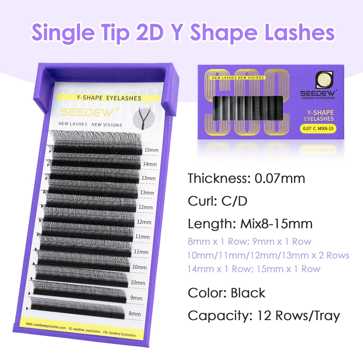 SEEDEW 0.07/0.10 Single Tip 2D V-Shaped Eyelashes Extension Small Velvet Flower Grafting False Eyelashes Soft Natural Lashes
