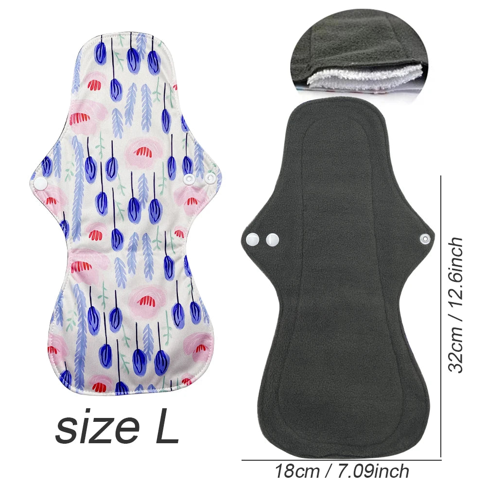 5pcs Set Women Reusable Postpartum Pads, Washable Sanitary Napkins for Heavy Flow, Eco-Friendly Bamboo Charcoal Mama Cloth Pads