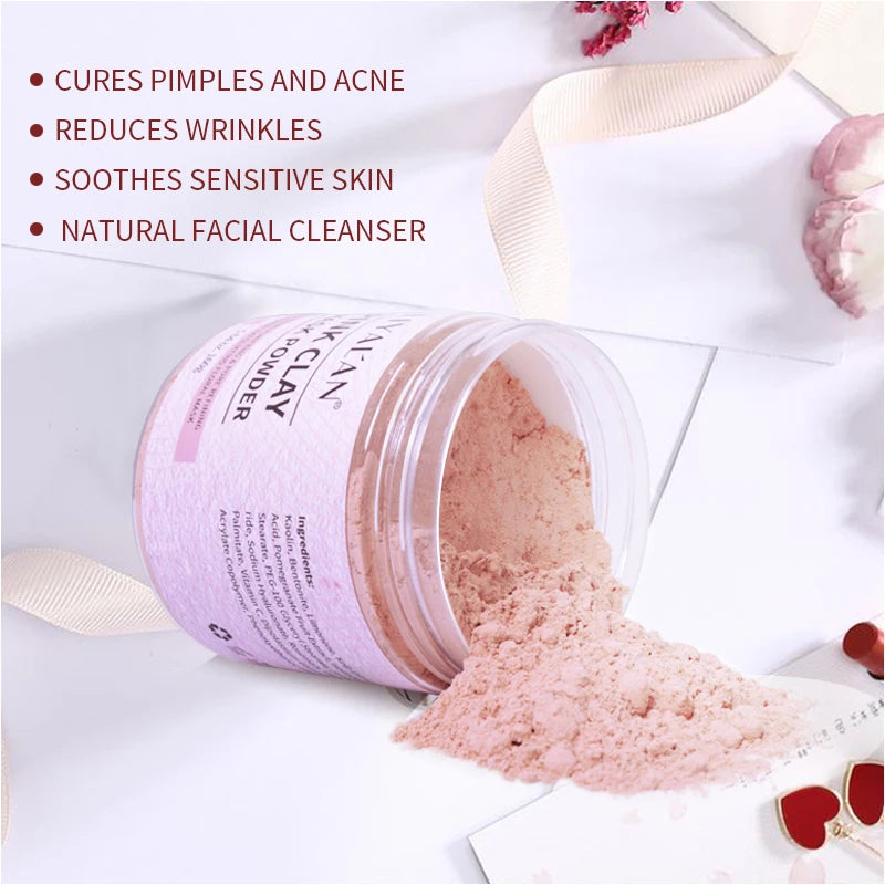 Pink Clay Mask Powder Face Reduce Blackheads Acne Kaolin Peel Off Purify Pores Facial Whitening Exfoliating SPA Beauty Skin Care