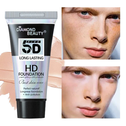 5D Liquid Foundation Men's Velvet, Flawless, Nourishing, Sunscreen, Full Coverage, High - Capacity BB Cream, Natural Nude Makeup