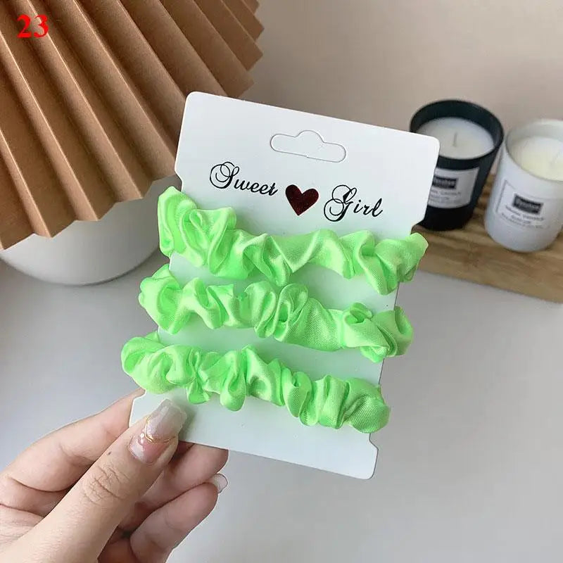 3Pcs/Set Smooth Silky Hair Scrunchies Women Ponytail Holders Rubber Bands Hair Ties Silk Satin Solid Color Small Intestine Ring