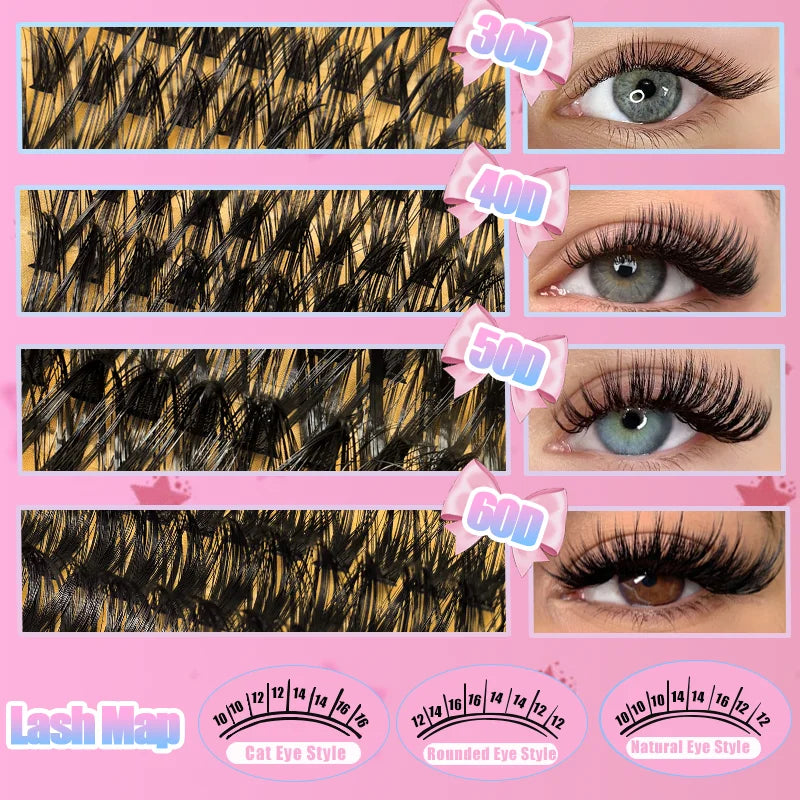 200/800 Pcs Lash Book Kit 8-16mm Premium Lash Extensions 30D 40D 50D 60D Reusable False Eyelashes for Beginners